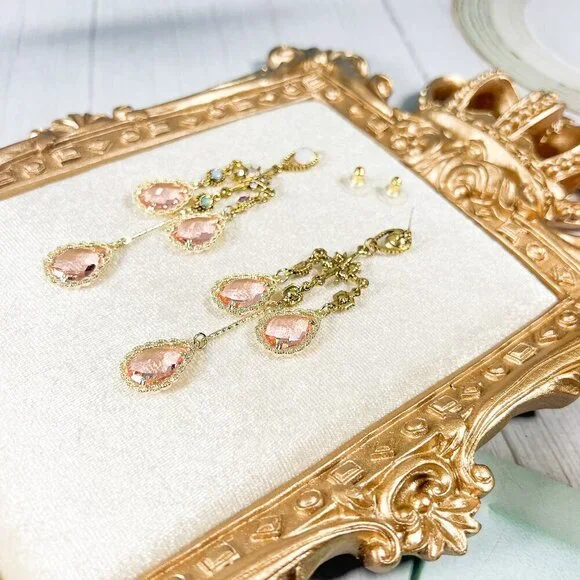 Pink Drop Earrings, Bridesmaids Pink Earrings, Pink Teardrop Crystal Earrings - Picture 5 of 6